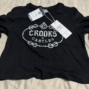 NWT Crooks & Castles Black and Silver Logo Tee Kids Size Small